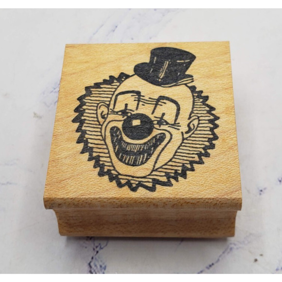 Classic Clown Face With Top Hat The Stamp Place Wood Mounted Rubber Stamp - Picture 1 of 8